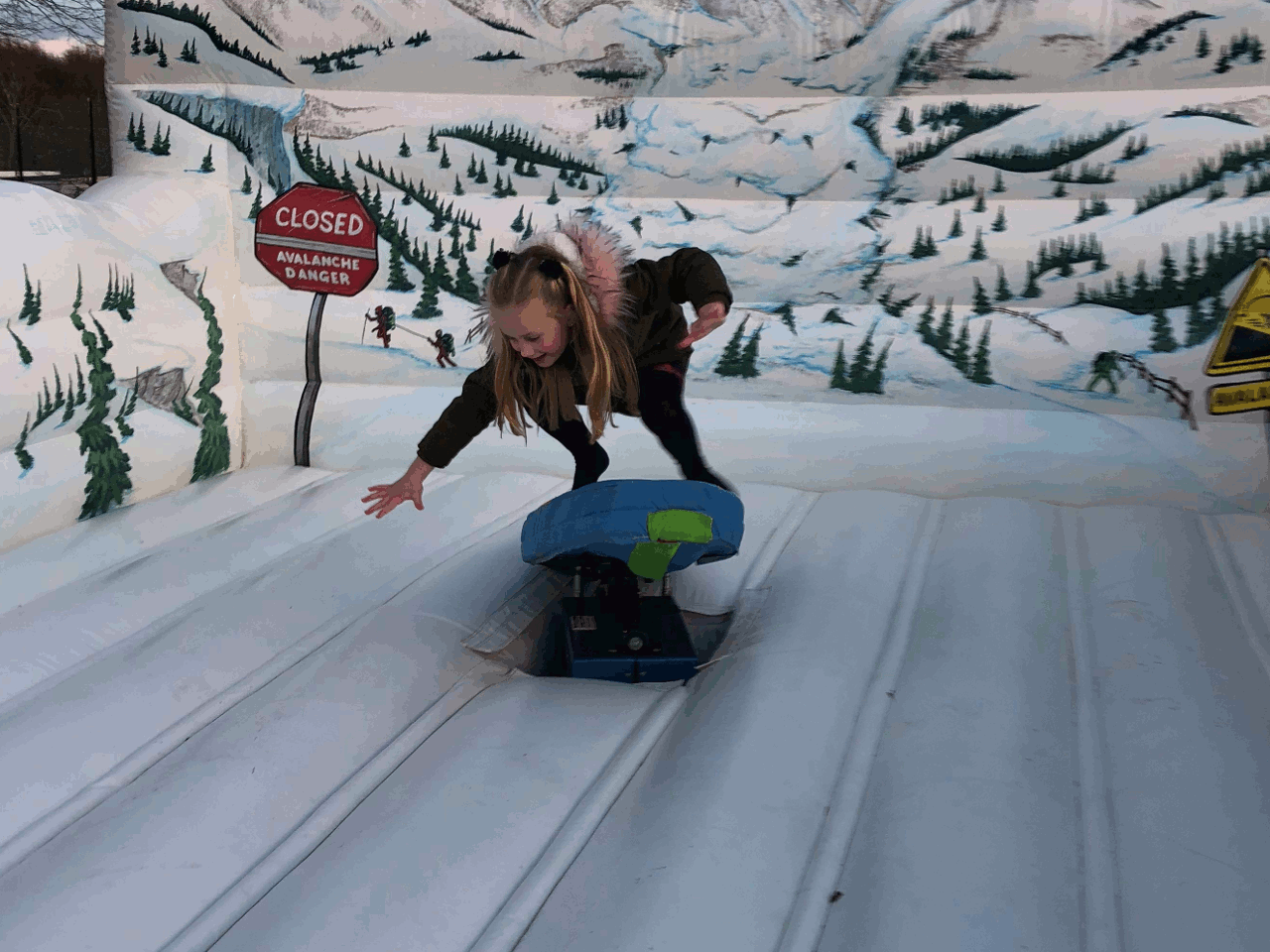 Matilda snowboarding on the simulator sponsored by Trident
