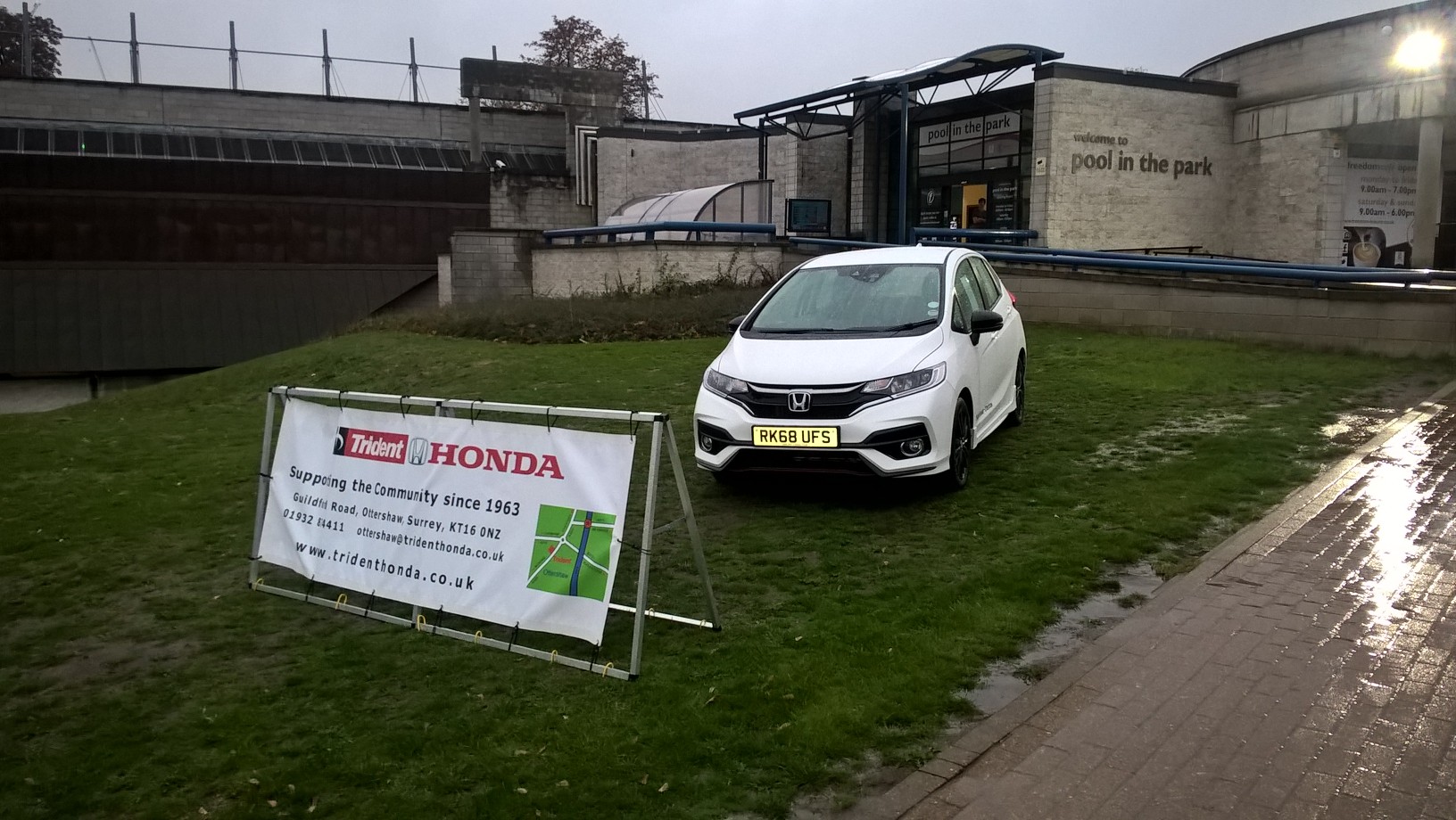Honda Jazz parked outside the Woking Pool in the Park