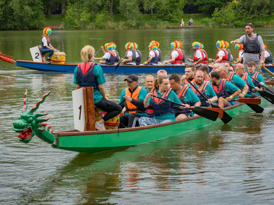 The Trident Otters in their Dragon Boat